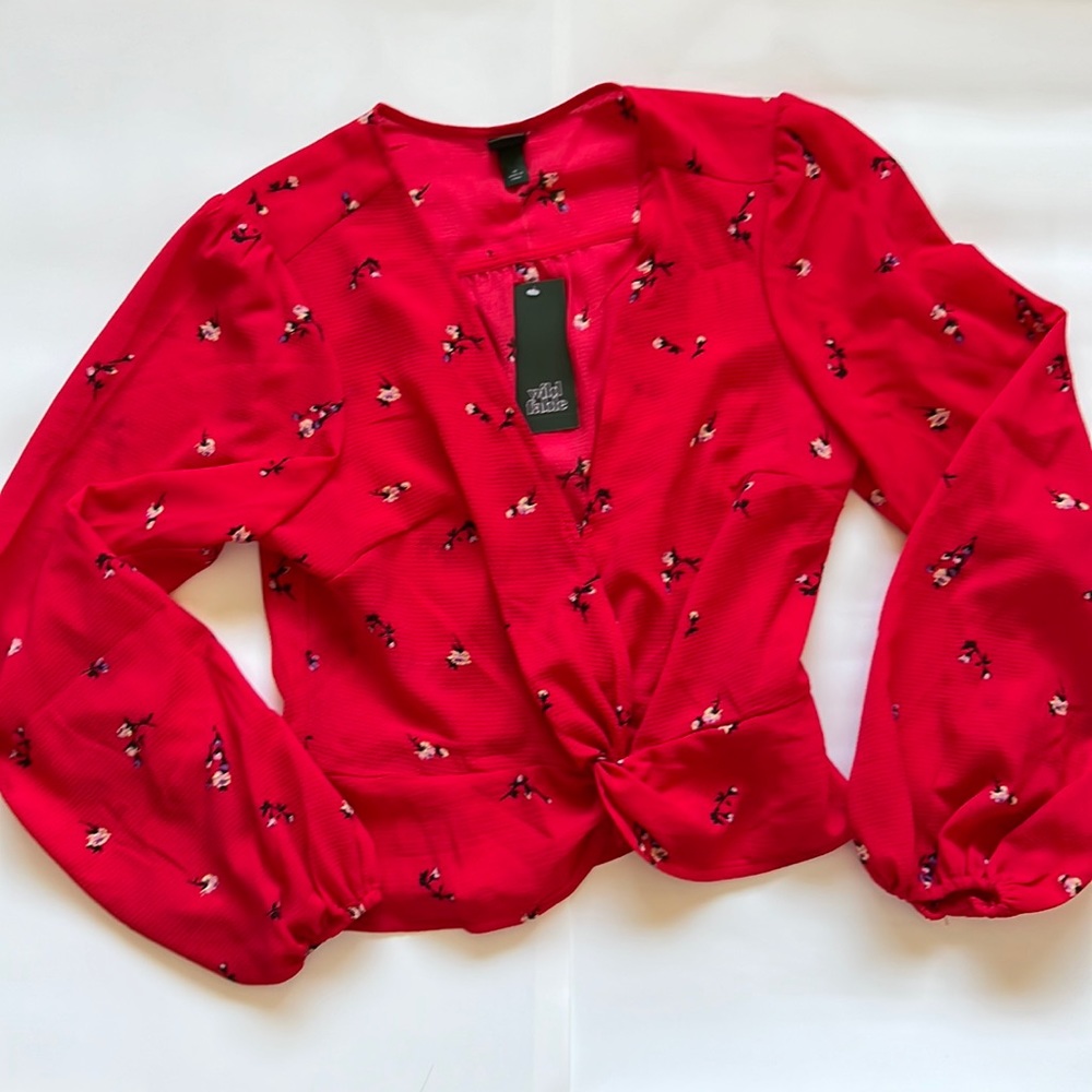 ✨NWT✨Red Floral Long Sleeve Crop Top